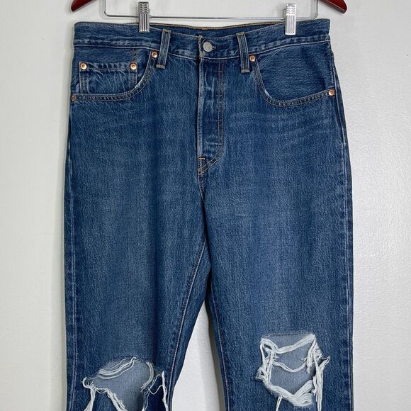 Levi's 501 Original Cropped High Waist Jeans Raw Drop Hem Women's Size 30 - Picture 4 of 10